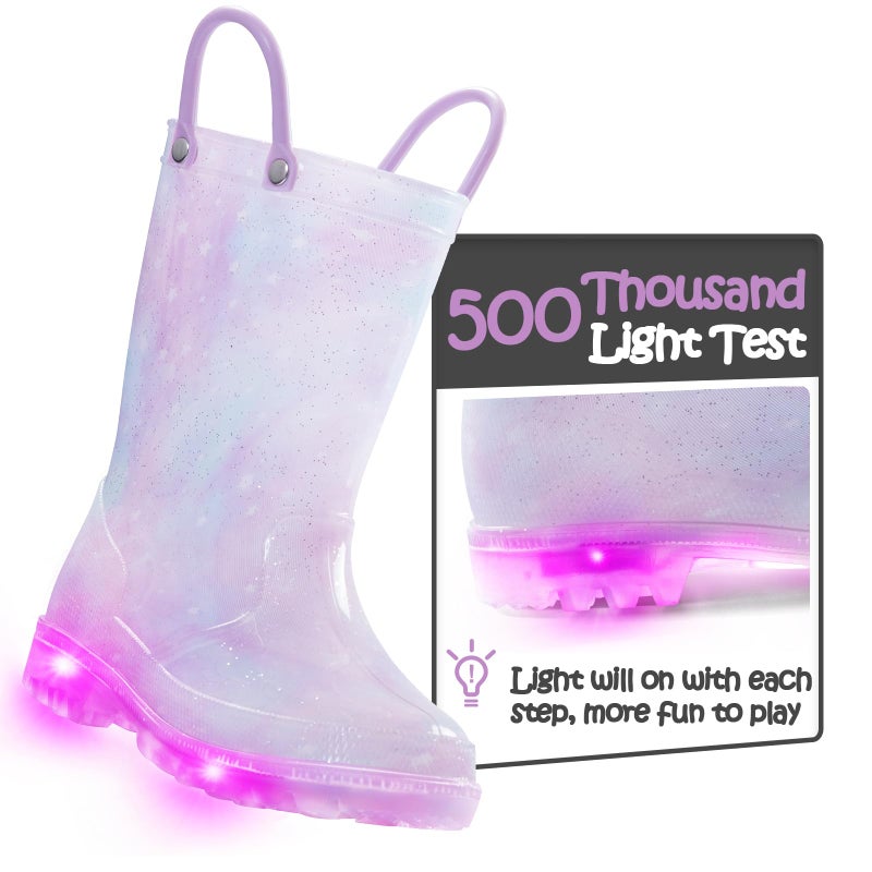 K KomForme Toddler Light Up Rain Boots for Girls Boys Waterproof Rain Boots with Handles Outdoors - Image 3